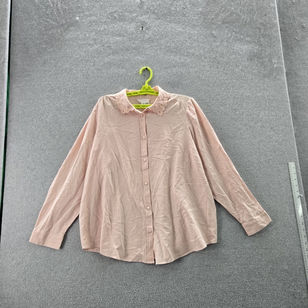 Lauren‎ Conrad Women Blouse 1X Pink Button Collar Embroidery Collared NWT
